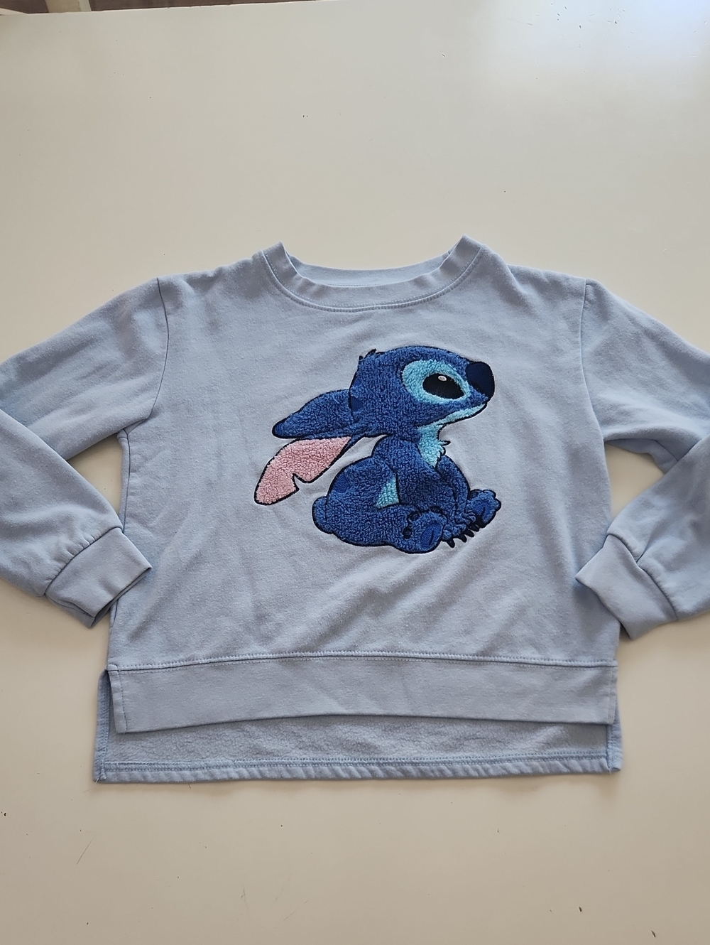Disney Lilo & Stitch Textured Boucle Patch Pullover Sweatshirt Blue Girls Size 9